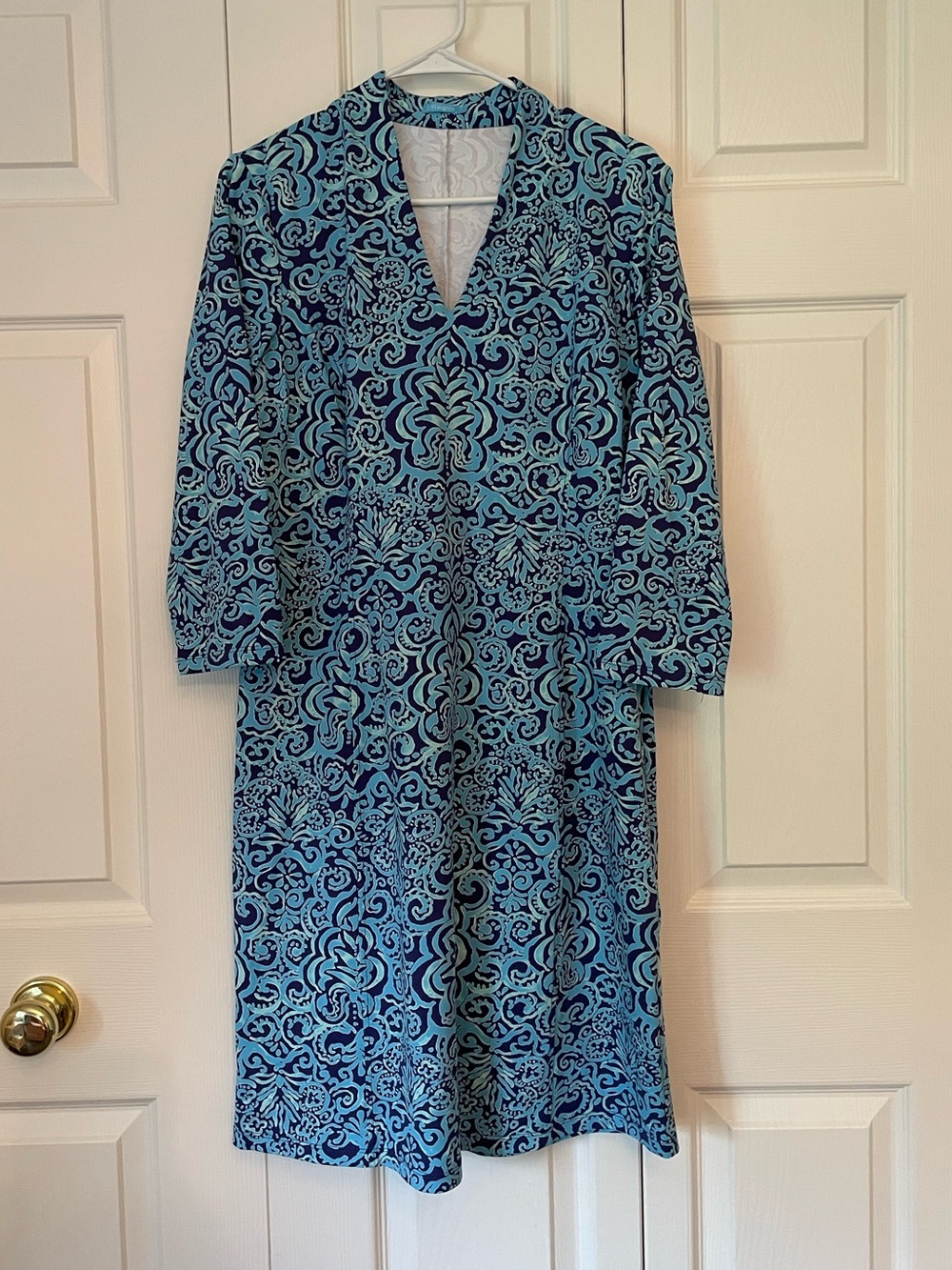 J. McLaughlin Blue Swirls Catalina Cloth Dress Large